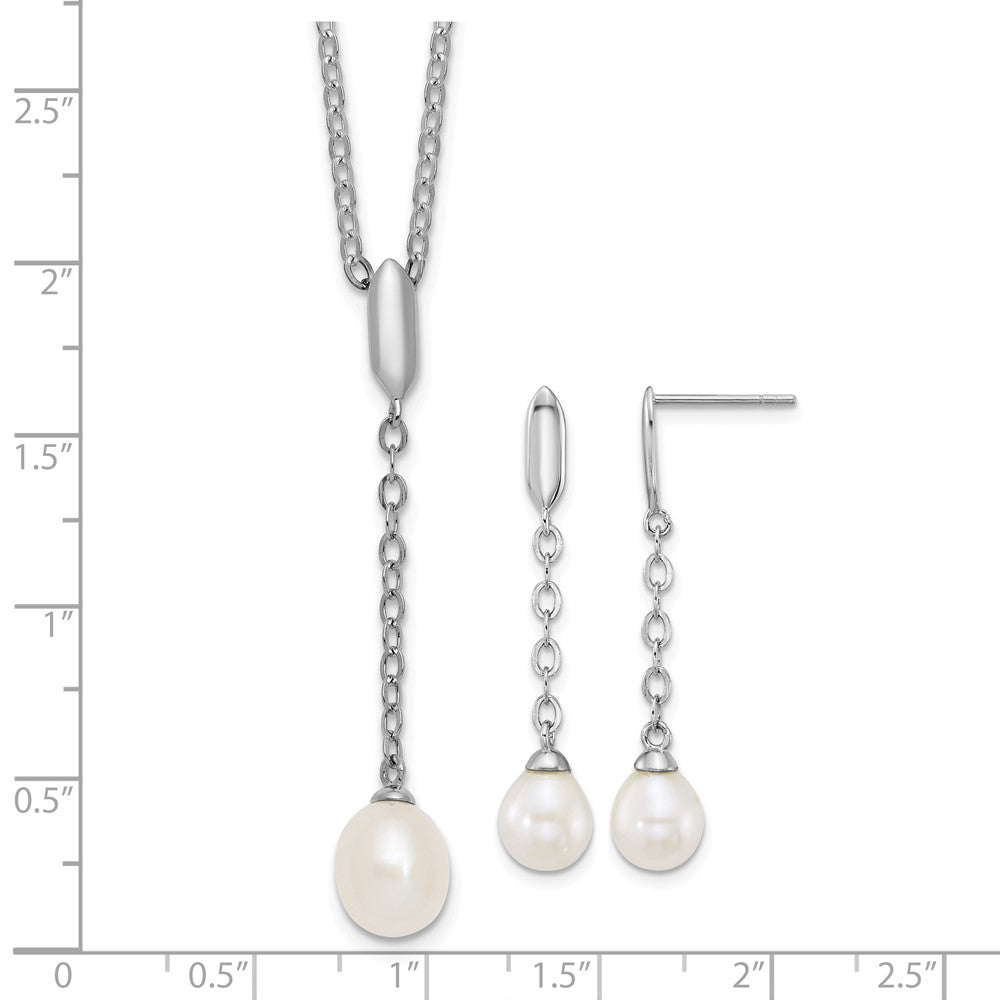 Sterling Silver Rh-plated FWC Pearl 16in Necklace/Dangle Earring Set