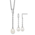 Sterling Silver Rh-plated FWC Pearl 16in Necklace/Dangle Earring Set