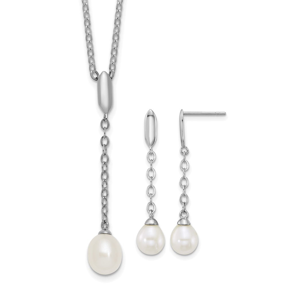 Sterling Silver Rh-plated FWC Pearl 16in Necklace/Dangle Earring Set