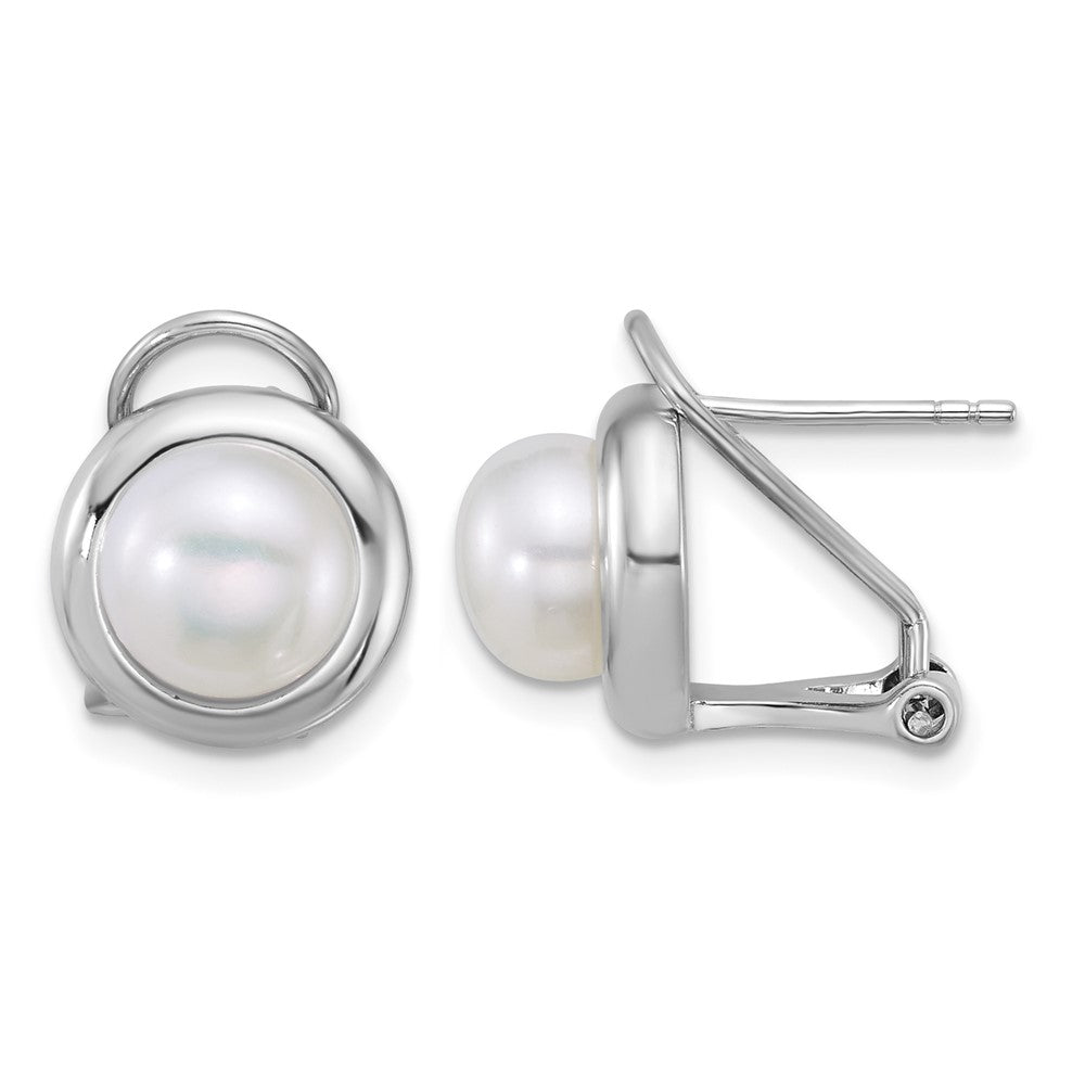 Sterling Silver Rh-plat FWC Pearl 17in Necklace/Omega Back Earring Set