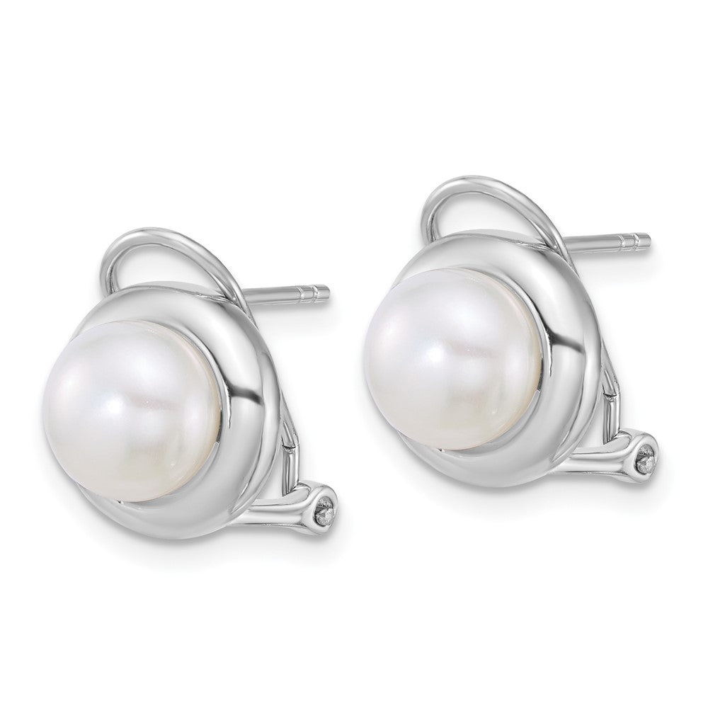 Sterling Silver Rh-plat FWC Pearl 17in Necklace/Omega Back Earring Set