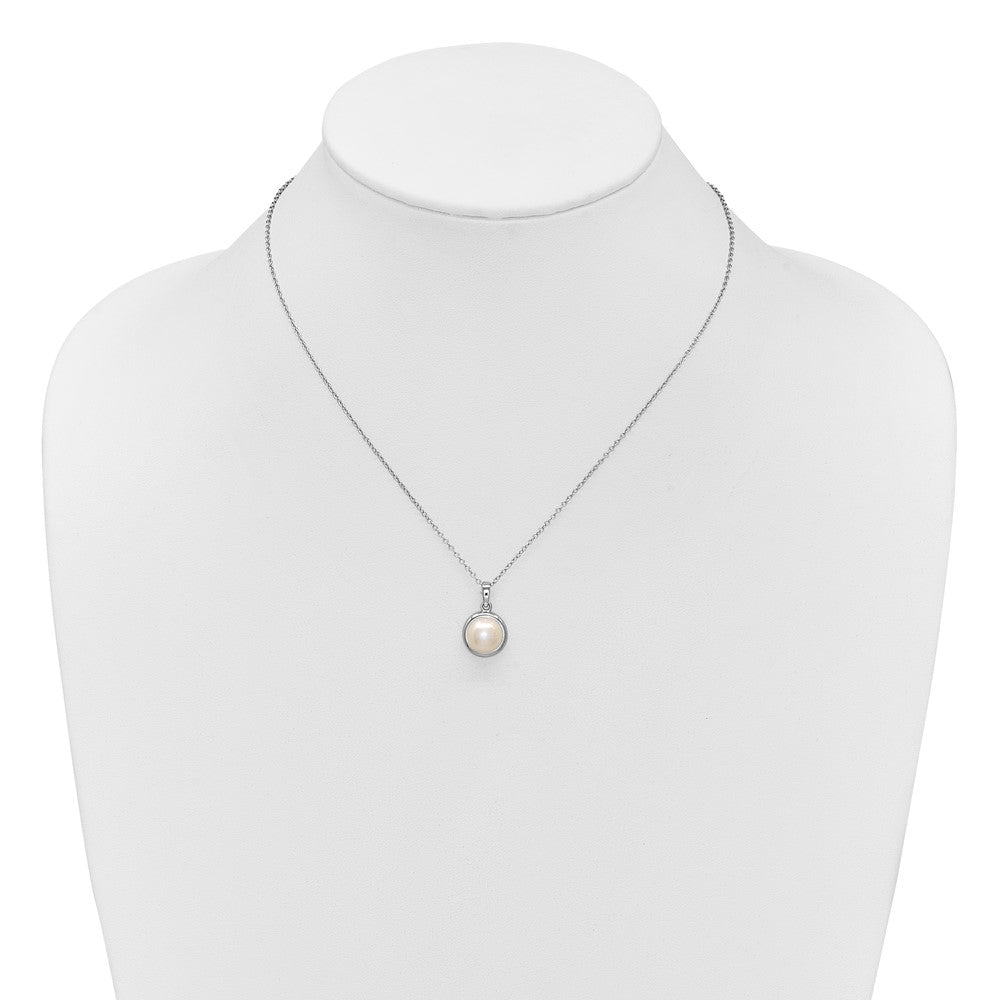 Sterling Silver Rh-plat FWC Pearl 17in Necklace/Omega Back Earring Set