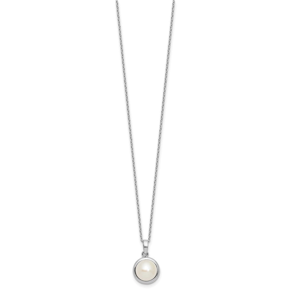 Sterling Silver Rh-plat FWC Pearl 17in Necklace/Omega Back Earring Set