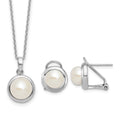 Sterling Silver Rh-plat FWC Pearl 17in Necklace/Omega Back Earring Set