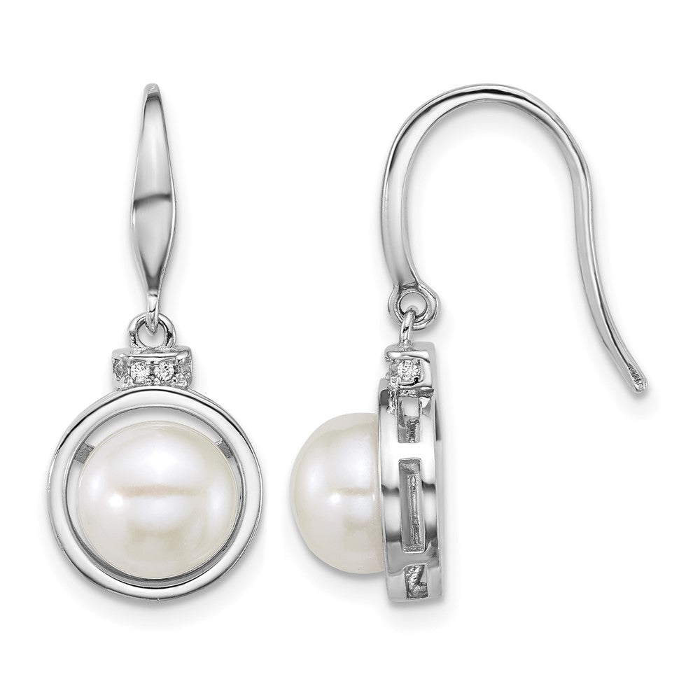 Sterling Silver Rh-plated FWC Pearl and CZ 17in Necklace/Earring Set