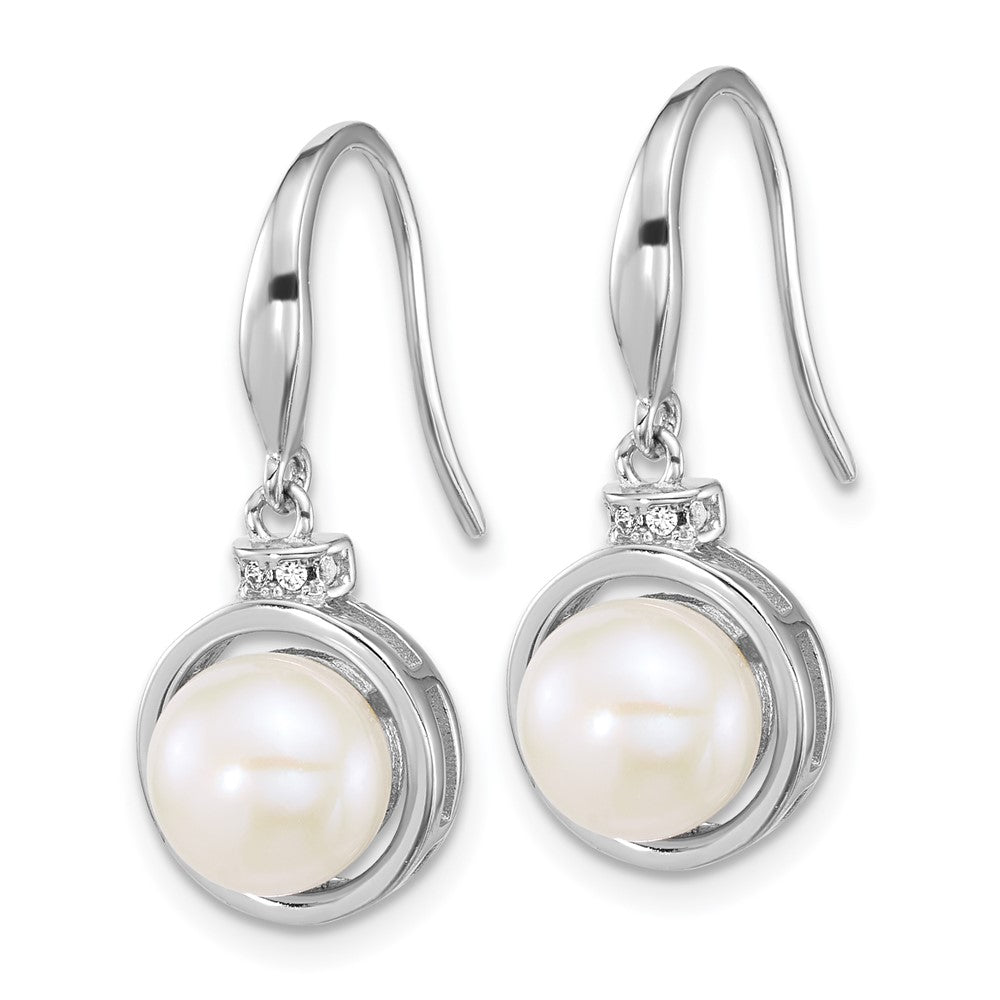 Sterling Silver Rh-plated FWC Pearl and CZ 17in Necklace/Earring Set
