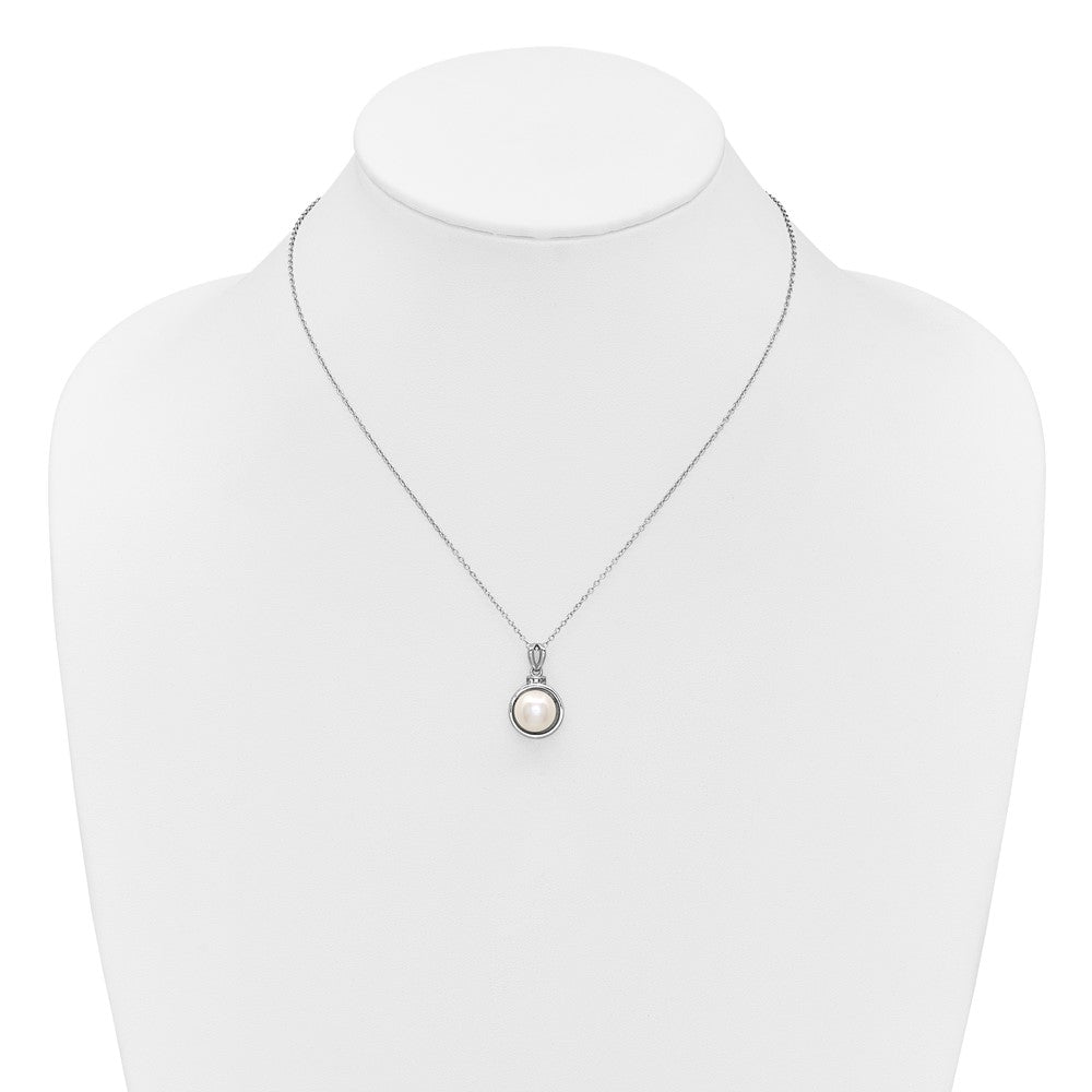 Sterling Silver Rh-plated FWC Pearl and CZ 17in Necklace/Earring Set