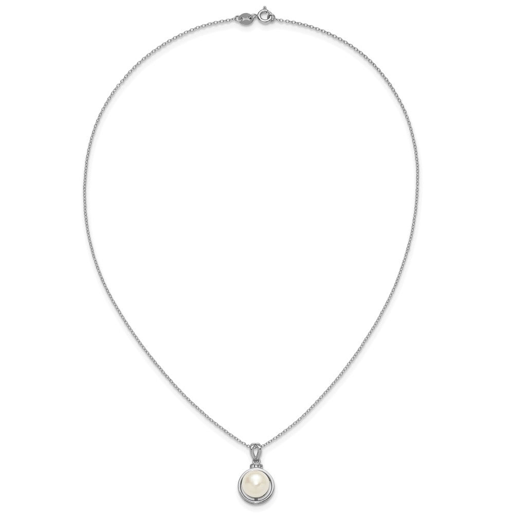 Sterling Silver Rh-plated FWC Pearl and CZ 17in Necklace/Earring Set