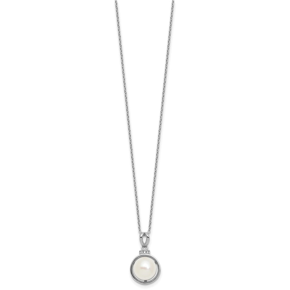 Sterling Silver Rh-plated FWC Pearl and CZ 17in Necklace/Earring Set