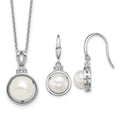 Sterling Silver Rh-plated FWC Pearl and CZ 17in Necklace/Earring Set