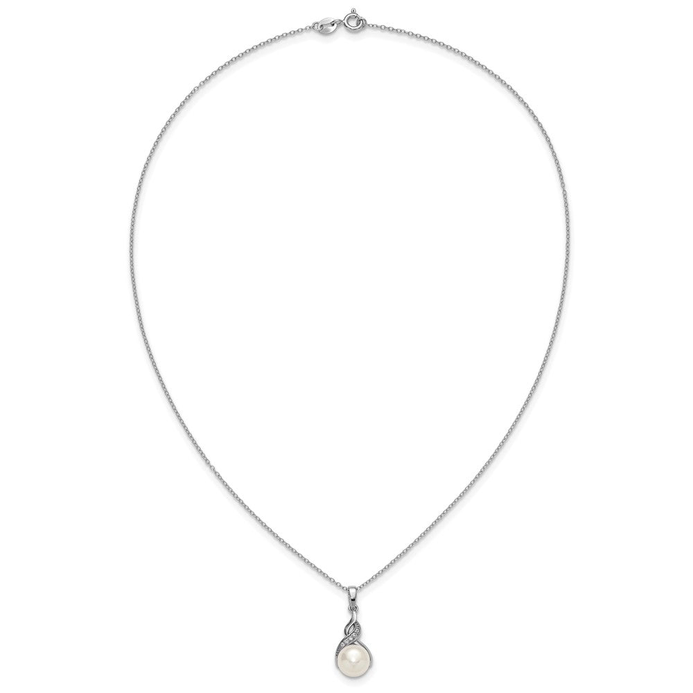 Sterling Silver Rh-plated FWC Pearl and CZ 17in Necklace/Earring Set