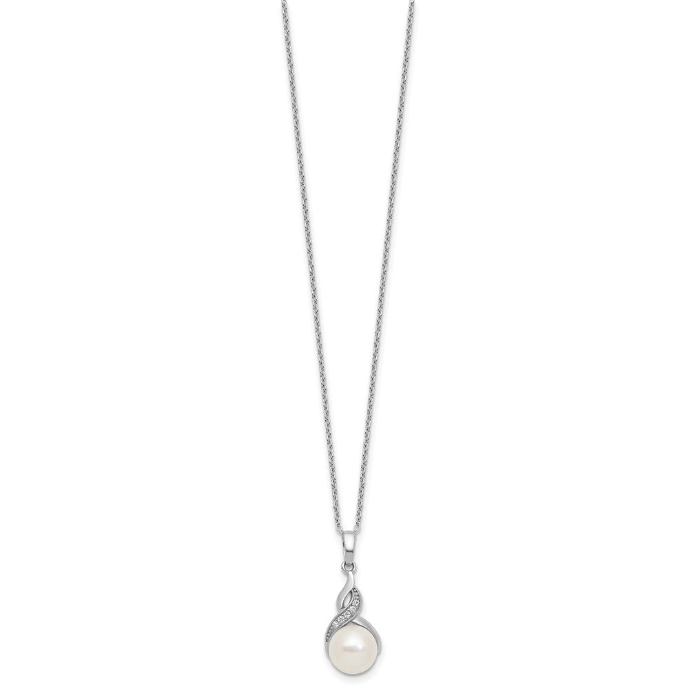 Sterling Silver Rh-plated FWC Pearl and CZ 17in Necklace/Earring Set
