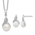 Sterling Silver Rh-plated FWC Pearl and CZ 17in Necklace/Earring Set