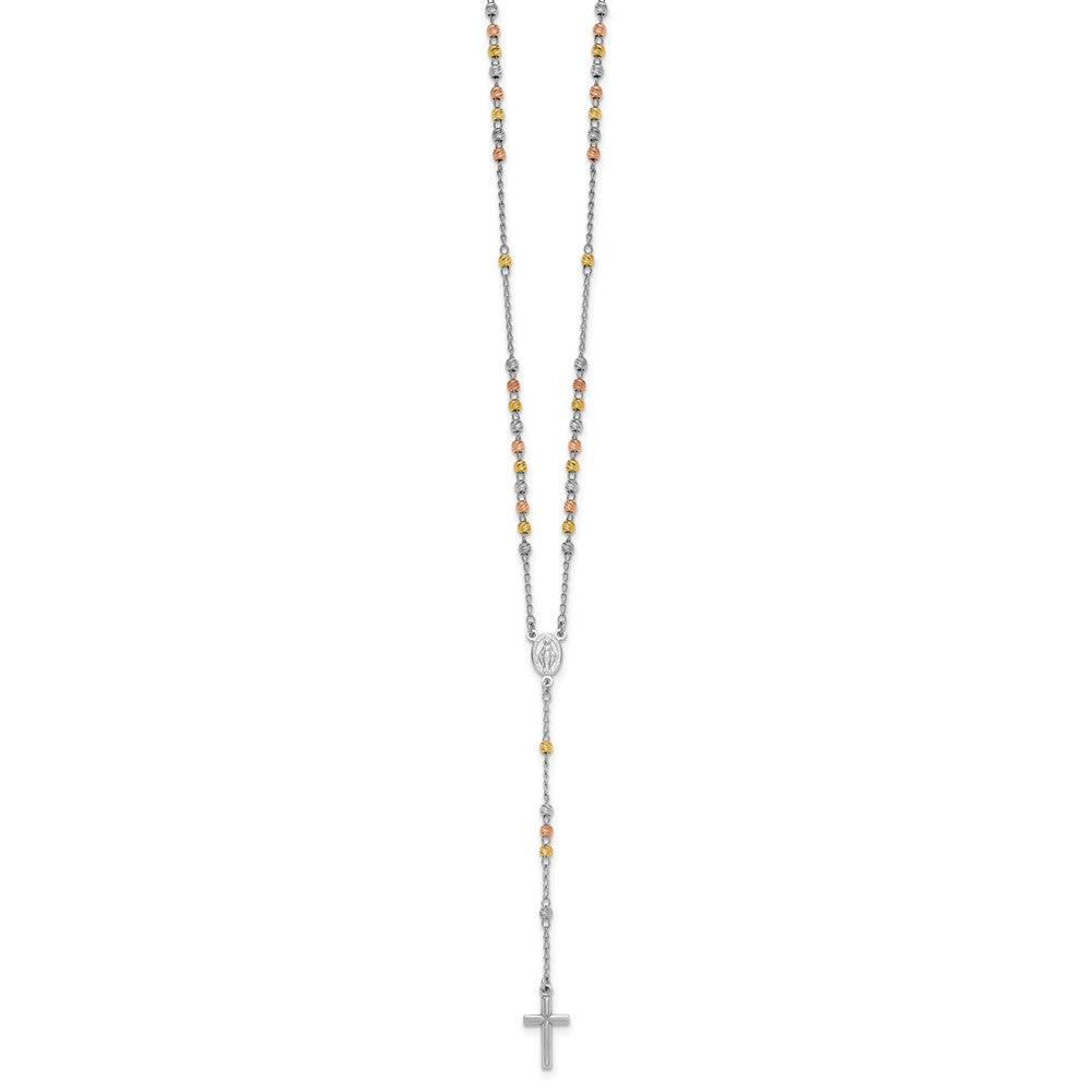 Sterling Silver Rhodium and Gold-plated 18.5in w/1in ext. Rosary Necklace