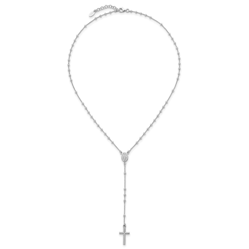 Sterling Silver Rh-plated Polished 17.5in with 1.25in ext. Rosary Necklace