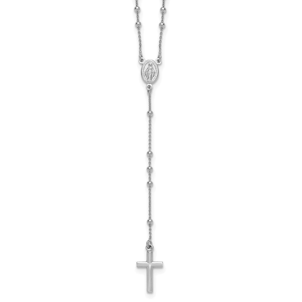 Sterling Silver Rh-plated Polished 17.5in with 1.25in ext. Rosary Necklace
