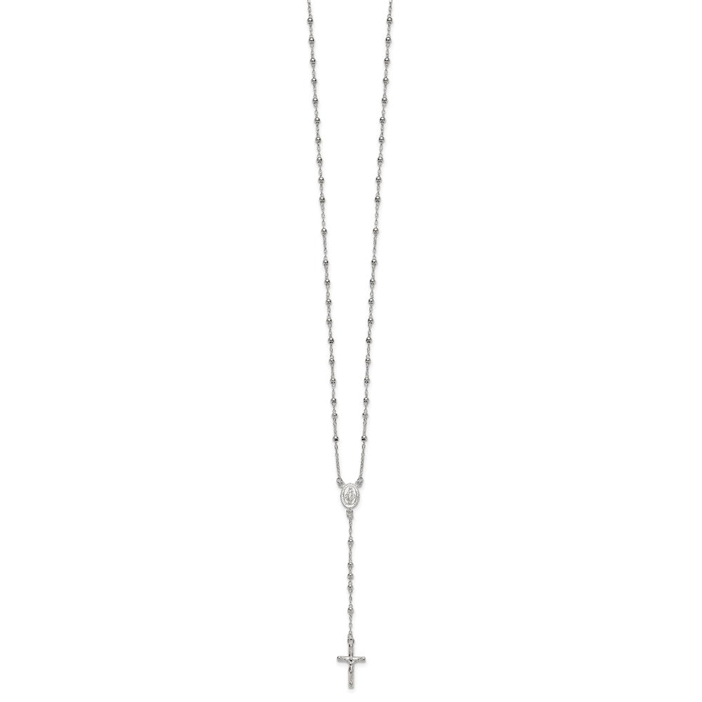 Sterling Silver Polished and Beaded Rosary Necklace