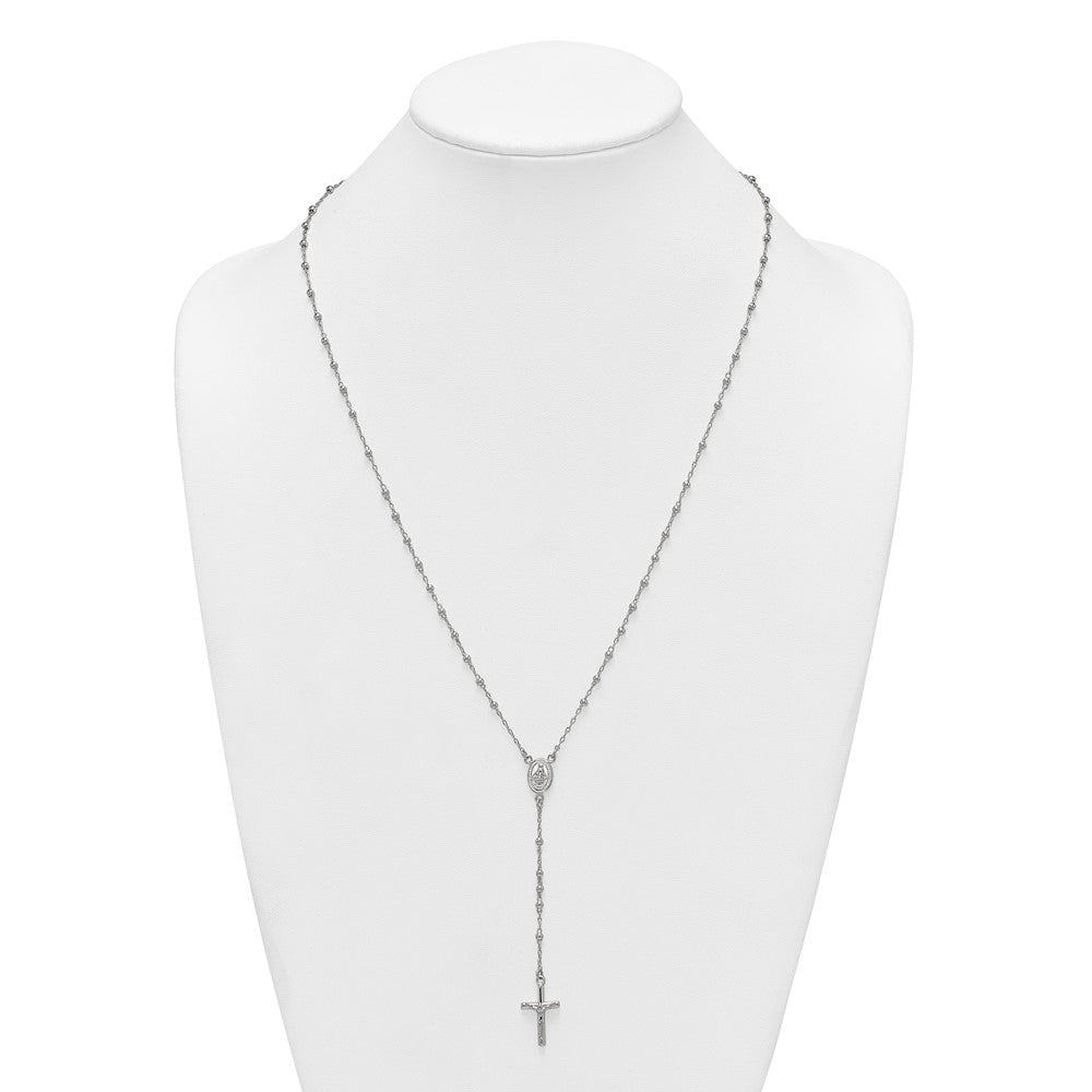 Sterling Silver Polished and Beaded Rosary Necklace