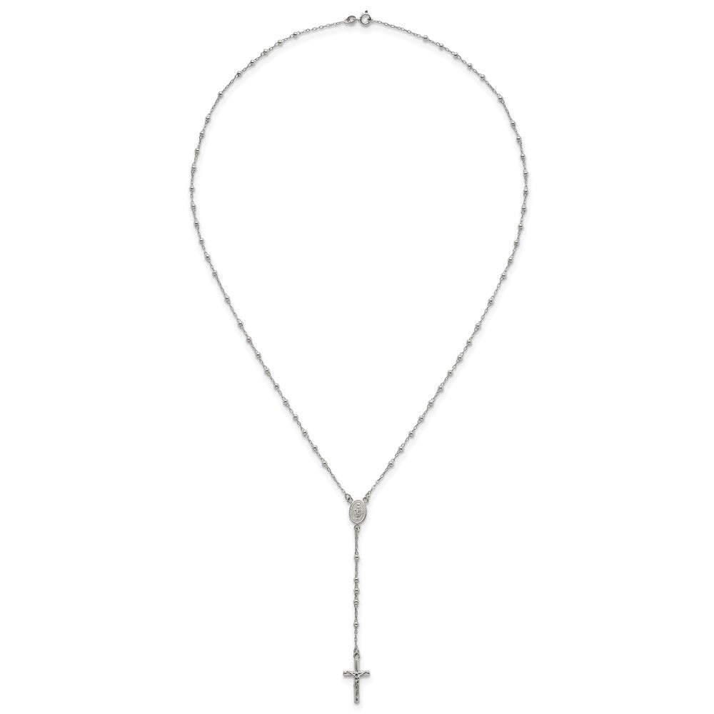 Sterling Silver Polished and Beaded Rosary Necklace