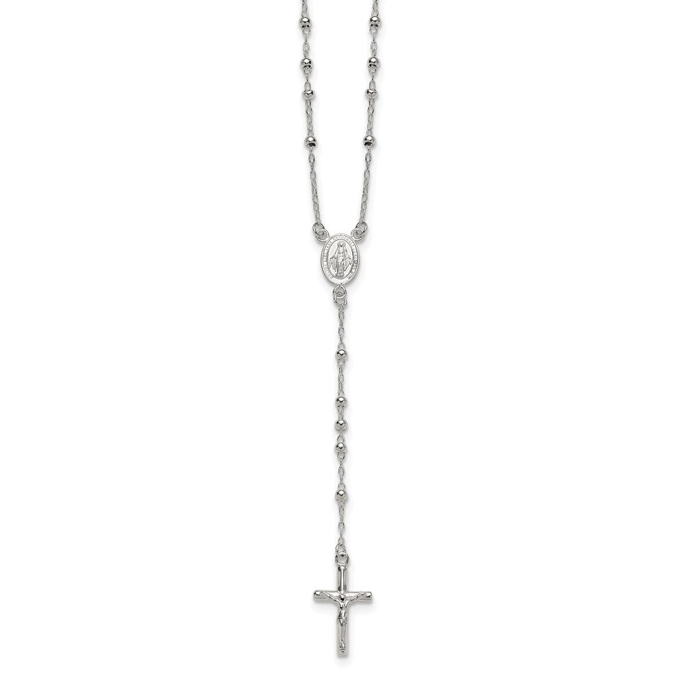 Sterling Silver Polished and Beaded Rosary Necklace