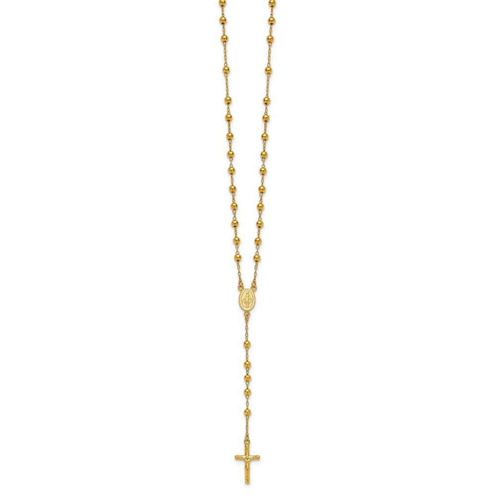 Sterling Silver Gold-tone Polished and Beaded Rosary Necklace