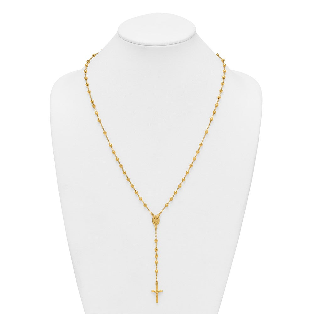 Sterling Silver Gold-tone Polished and Beaded Rosary Necklace