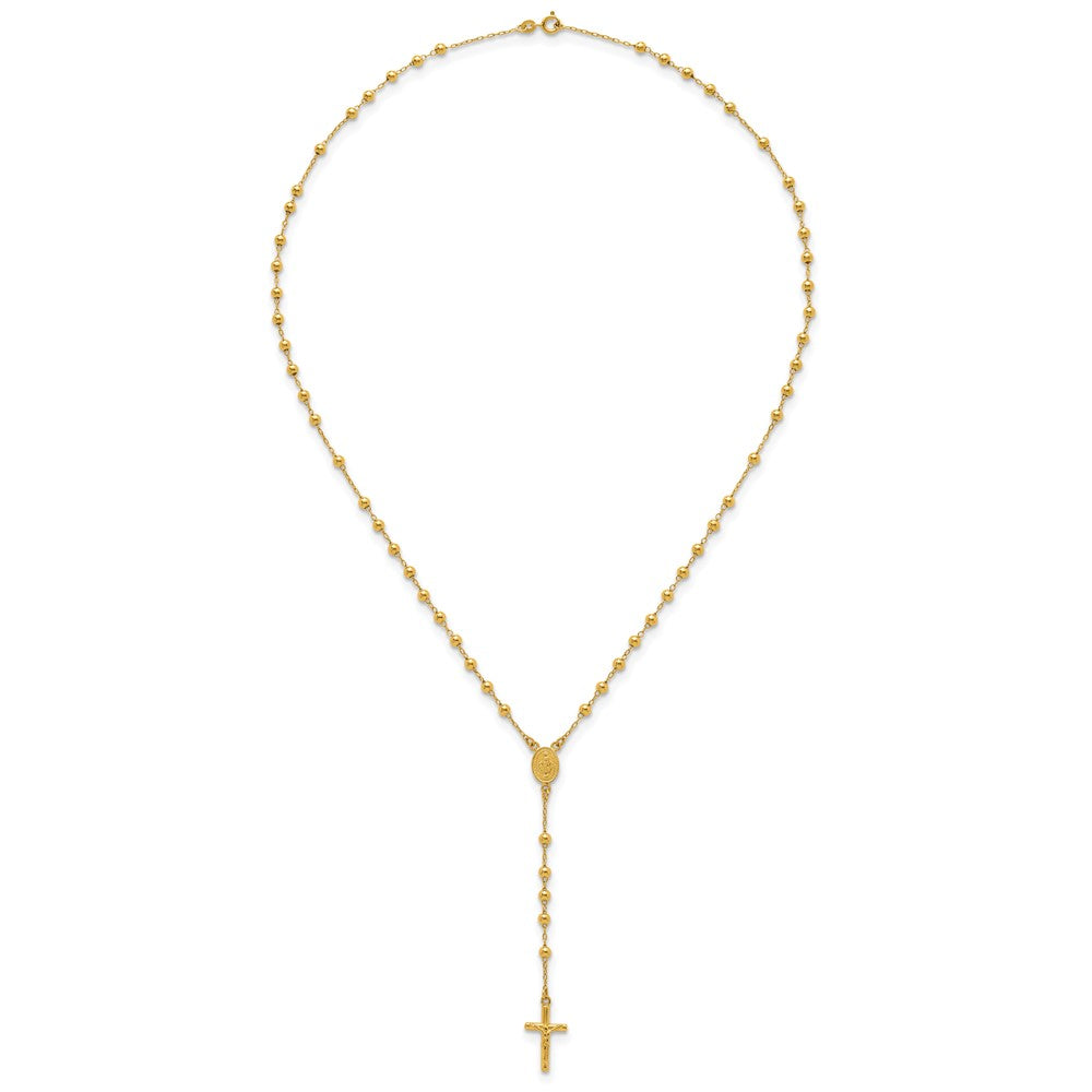 Sterling Silver Gold-tone Polished and Beaded Rosary Necklace