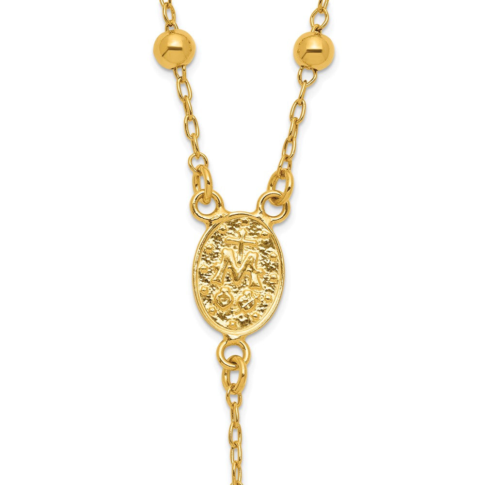 Sterling Silver Gold-tone Polished and Beaded Rosary Necklace