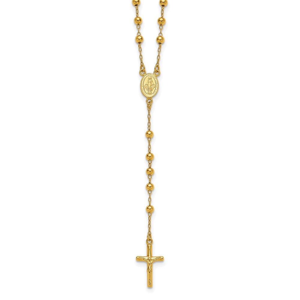 Sterling Silver Gold-tone Polished and Beaded Rosary Necklace