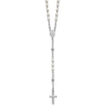 Sterling Silver Rh-plat Plastic Imitation Pearl 19in w/1in ext Rosary Neckl