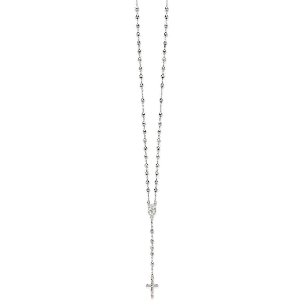 Sterling Silver Polished and Beaded Rosary Necklace