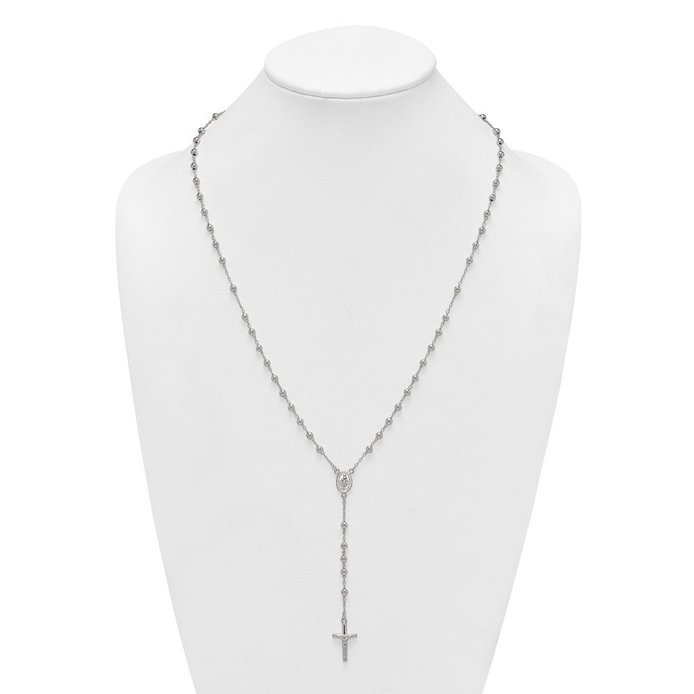 Sterling Silver Polished and Beaded Rosary Necklace