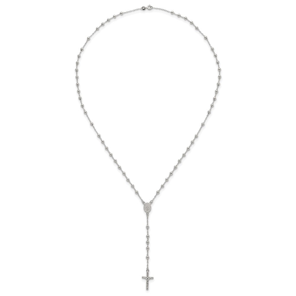 Sterling Silver Polished and Beaded Rosary Necklace