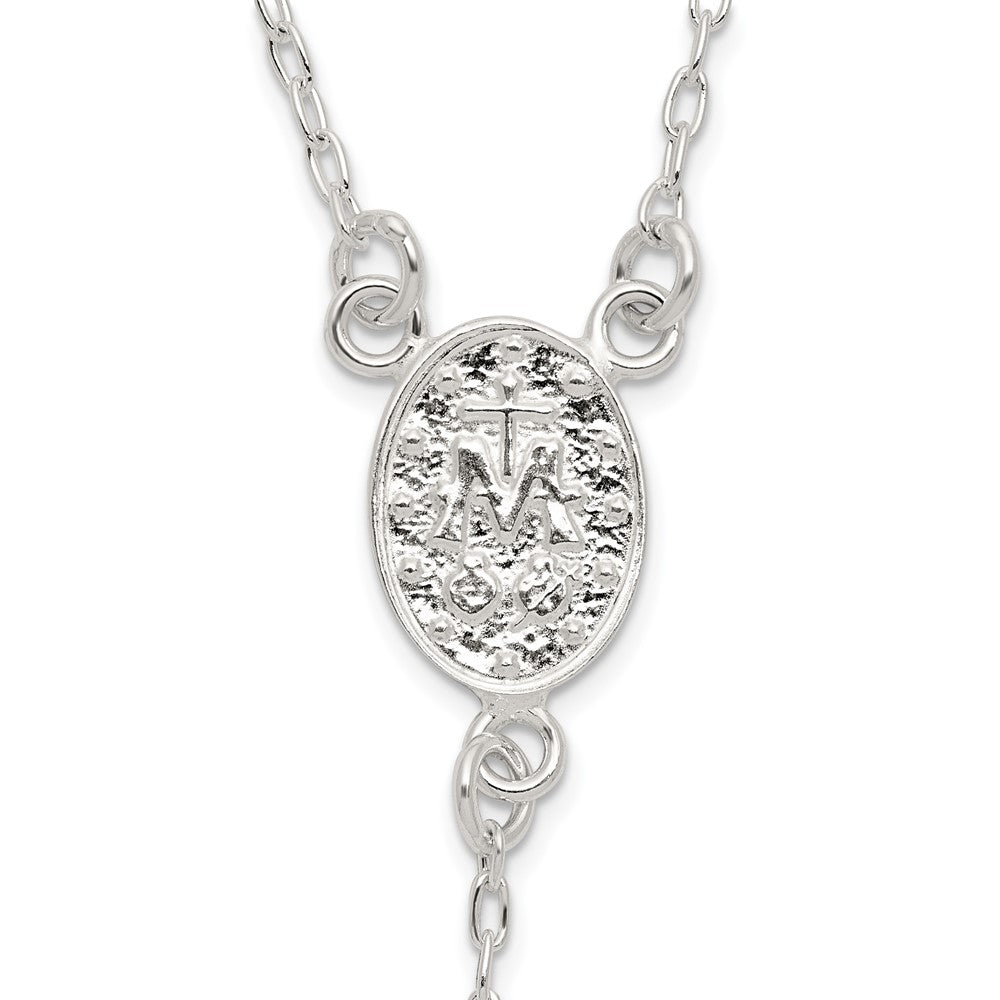 Sterling Silver Polished and Beaded Rosary Necklace
