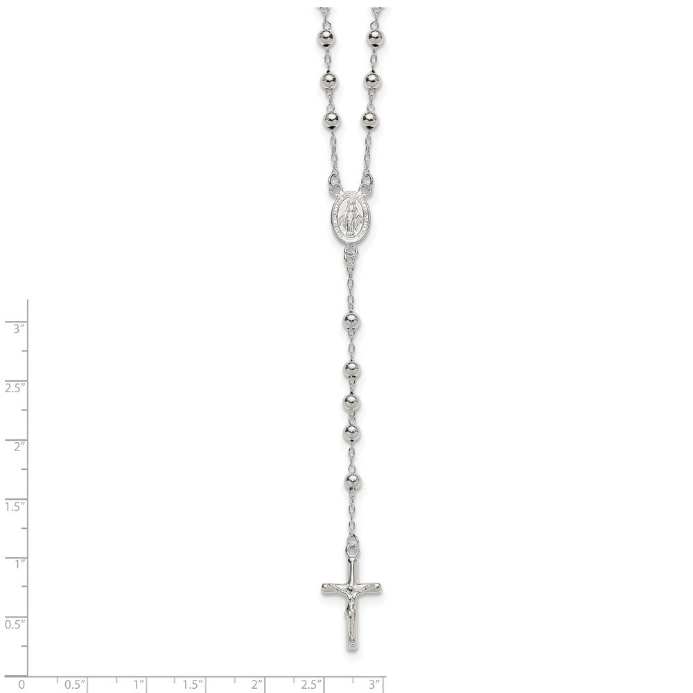 Sterling Silver Polished and Beaded Rosary Necklace