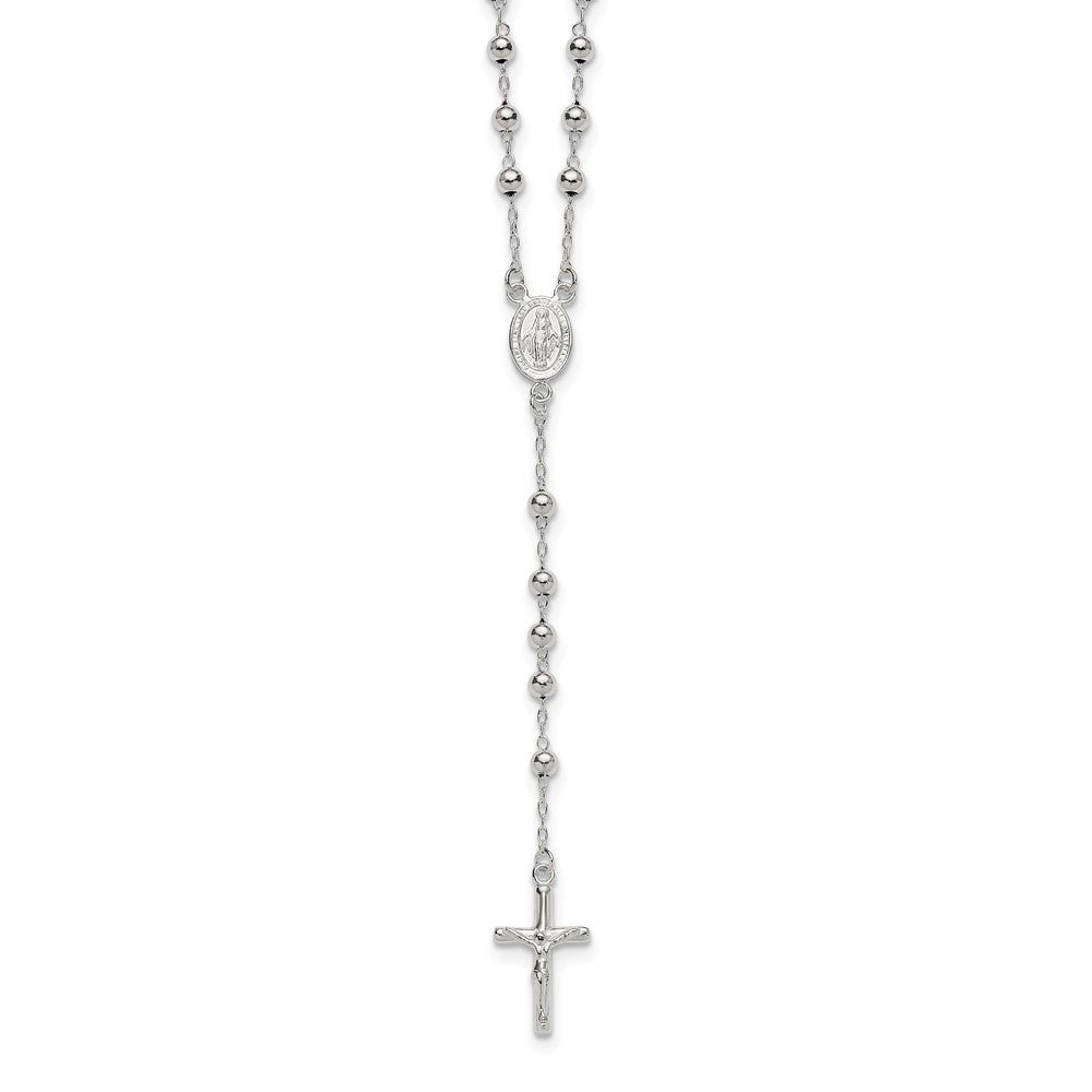 Sterling Silver Polished and Beaded Rosary Necklace