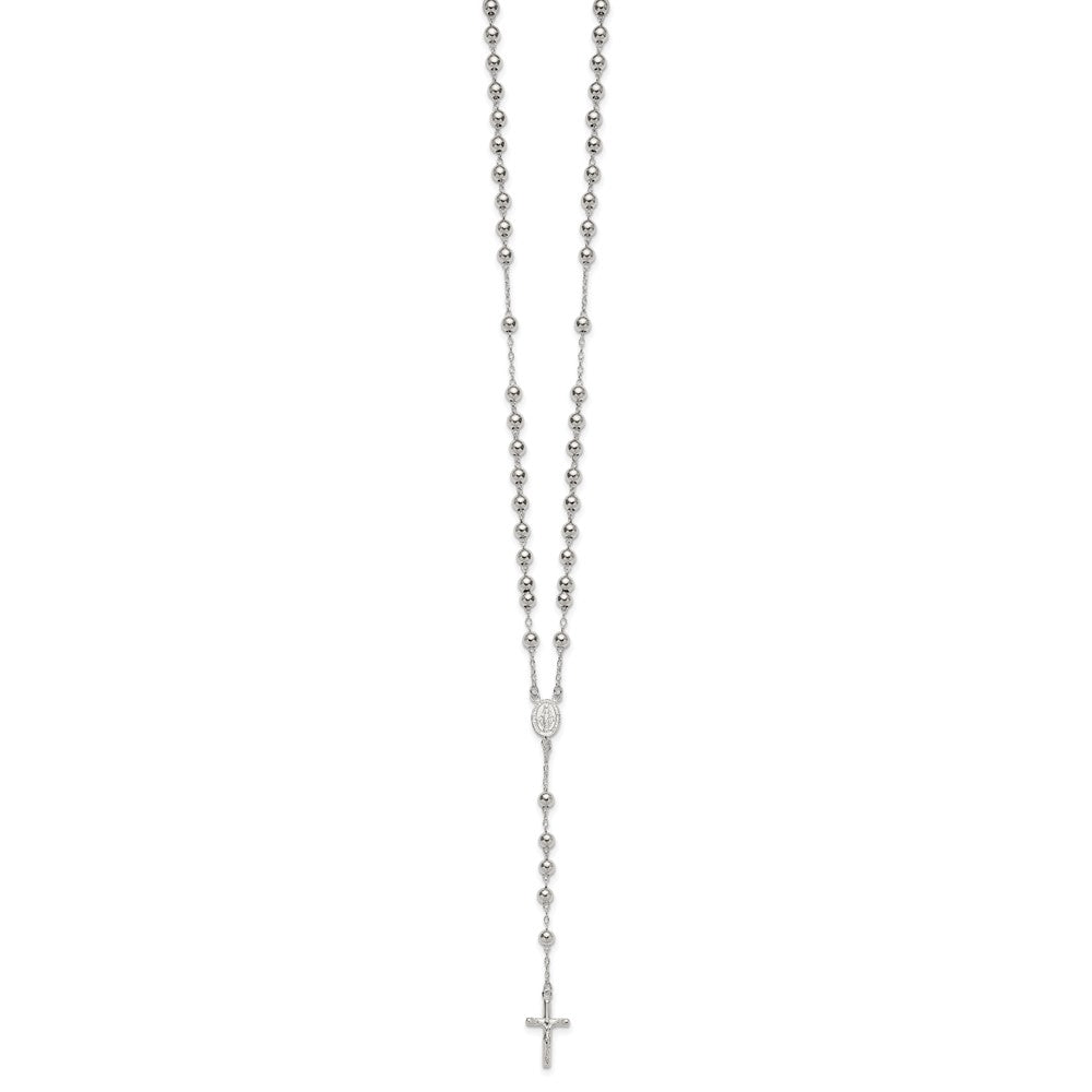 Sterling Silver Polished and Beaded Rosary Necklace