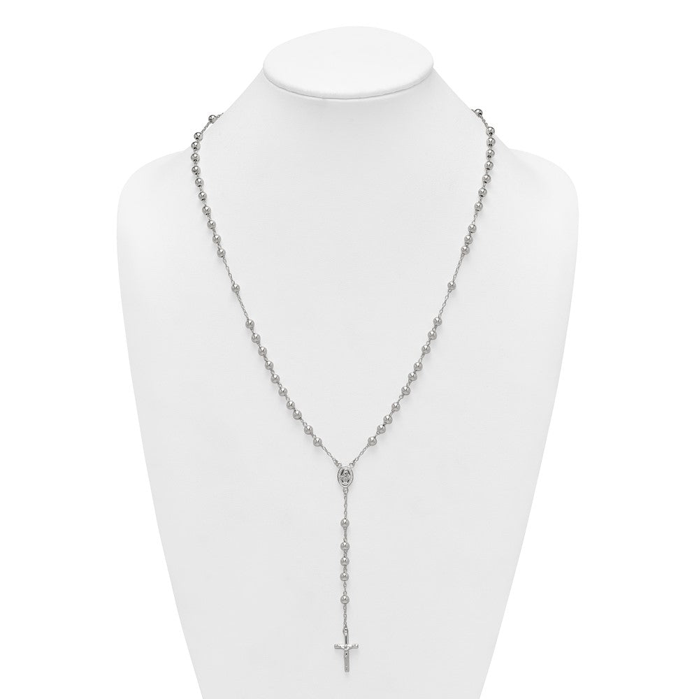 Sterling Silver Polished and Beaded Rosary Necklace