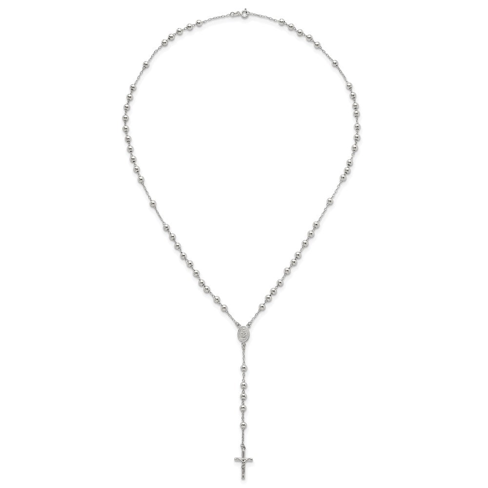 Sterling Silver Polished and Beaded Rosary Necklace