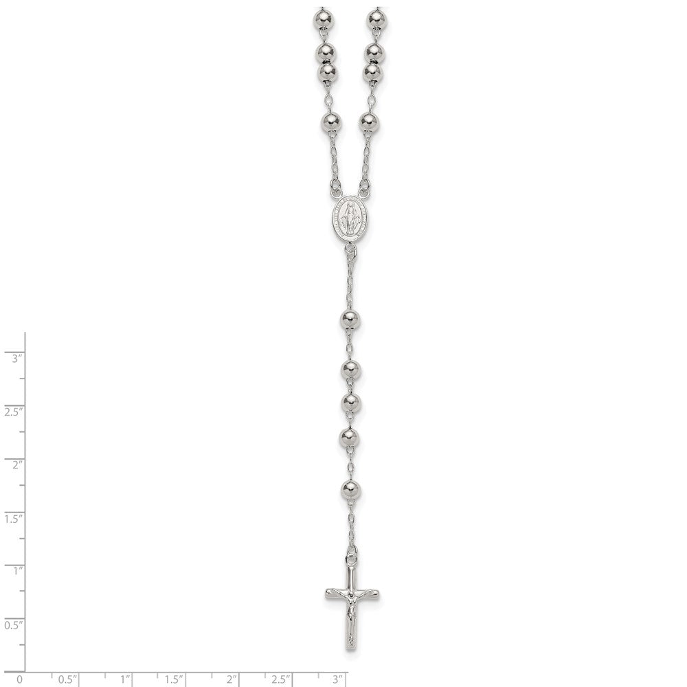 Sterling Silver Polished and Beaded Rosary Necklace