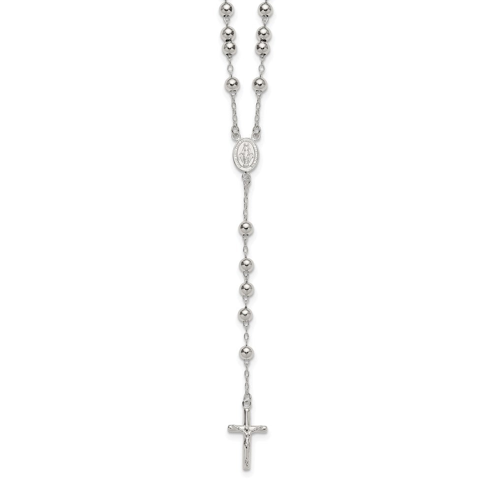 Sterling Silver Polished and Beaded Rosary Necklace