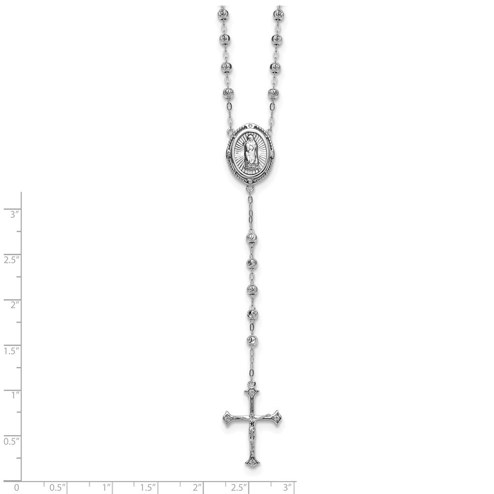 Sterling Silver Rhodium-plated CZ Diamond Cut 18in Rosary Necklace
