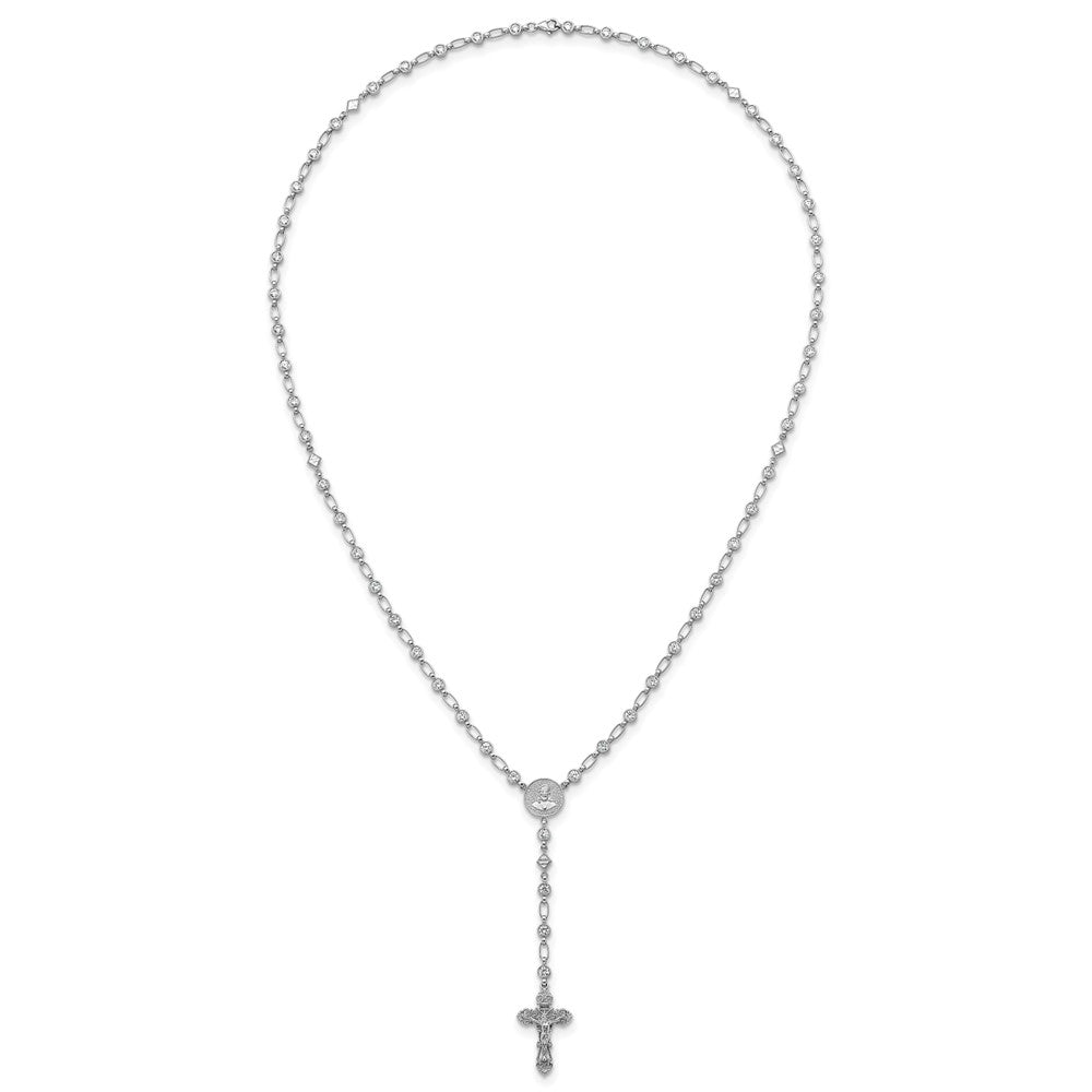 Sterling Silver Rhodium-plated Polished Round CZ 25.25in Rosary Necklace