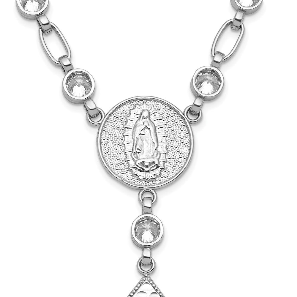 Sterling Silver Rhodium-plated Polished Round CZ 25.25in Rosary Necklace