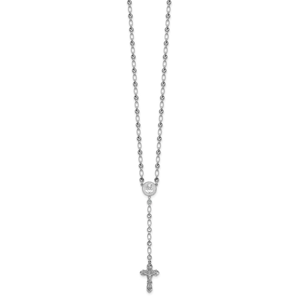 Sterling Silver Rhodium-plated Polished CZ 25.5in Rosary Necklace
