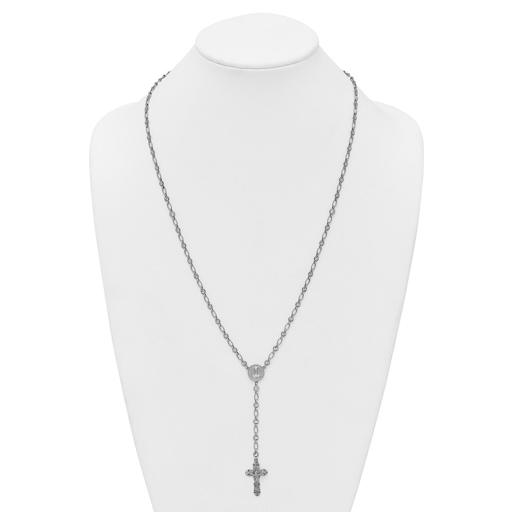 Sterling Silver Rhodium-plated Polished CZ 25.5in Rosary Necklace