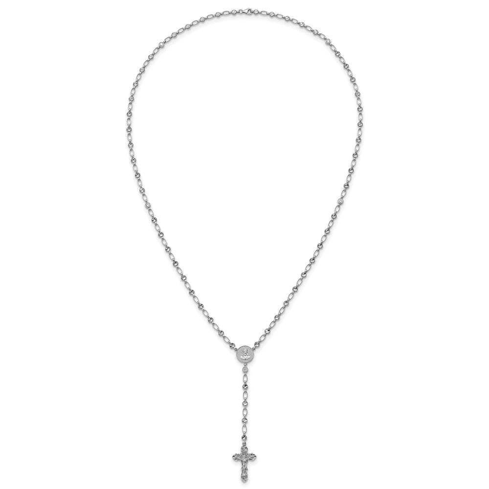 Sterling Silver Rhodium-plated Polished CZ 25.5in Rosary Necklace