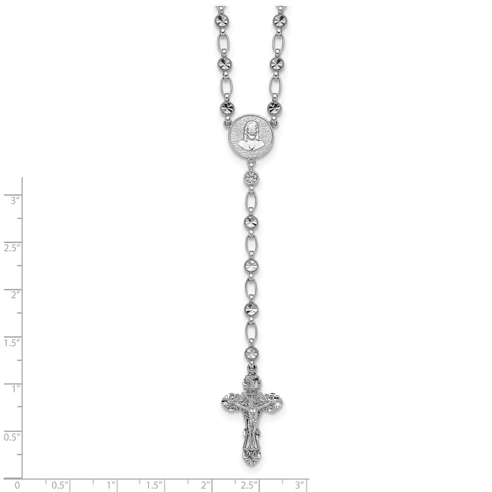Sterling Silver Rhodium-plated Polished CZ 25.5in Rosary Necklace