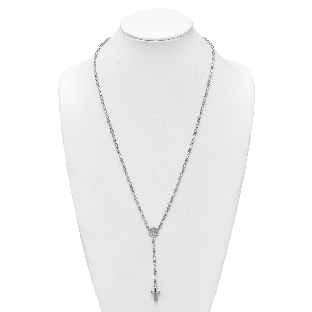 Sterling Silver RH-plated CZ 26.5in Heart Link Cross Ash Holder Necklace
