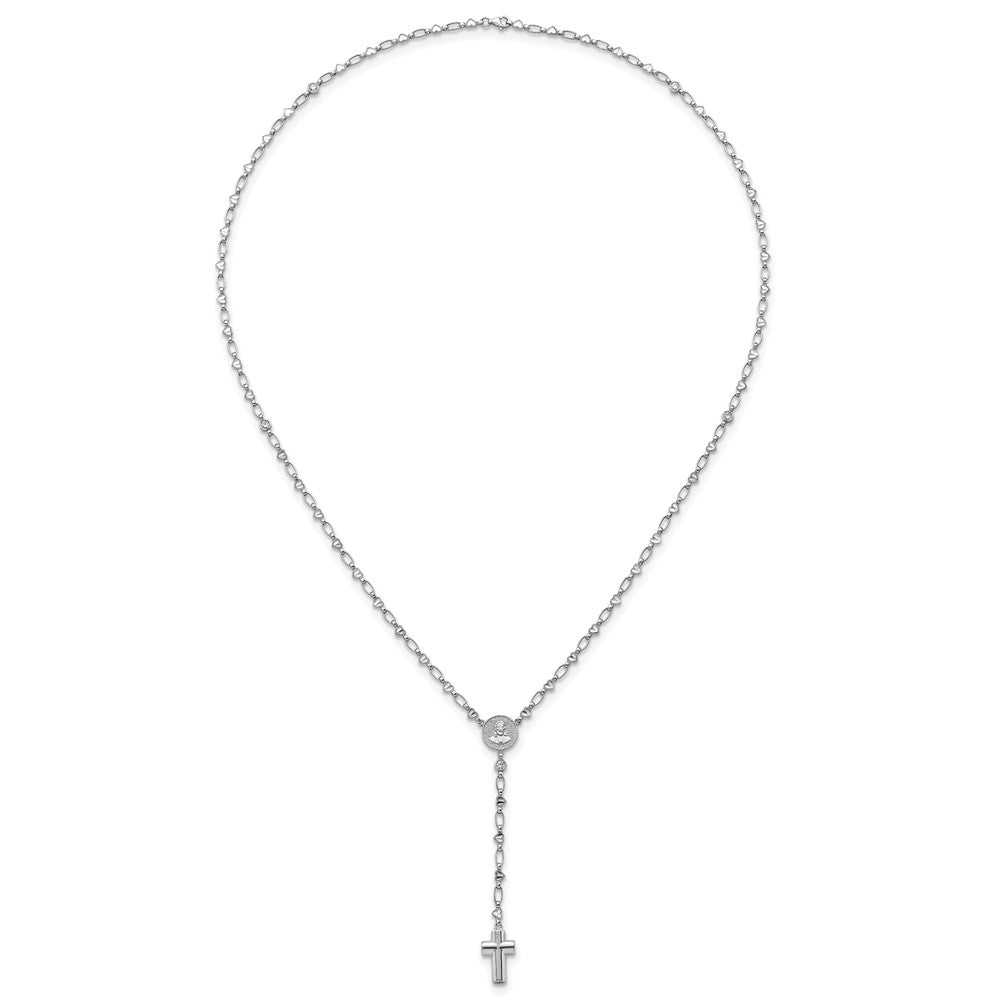 Sterling Silver RH-plated CZ 26.5in Heart Link Cross Ash Holder Necklace
